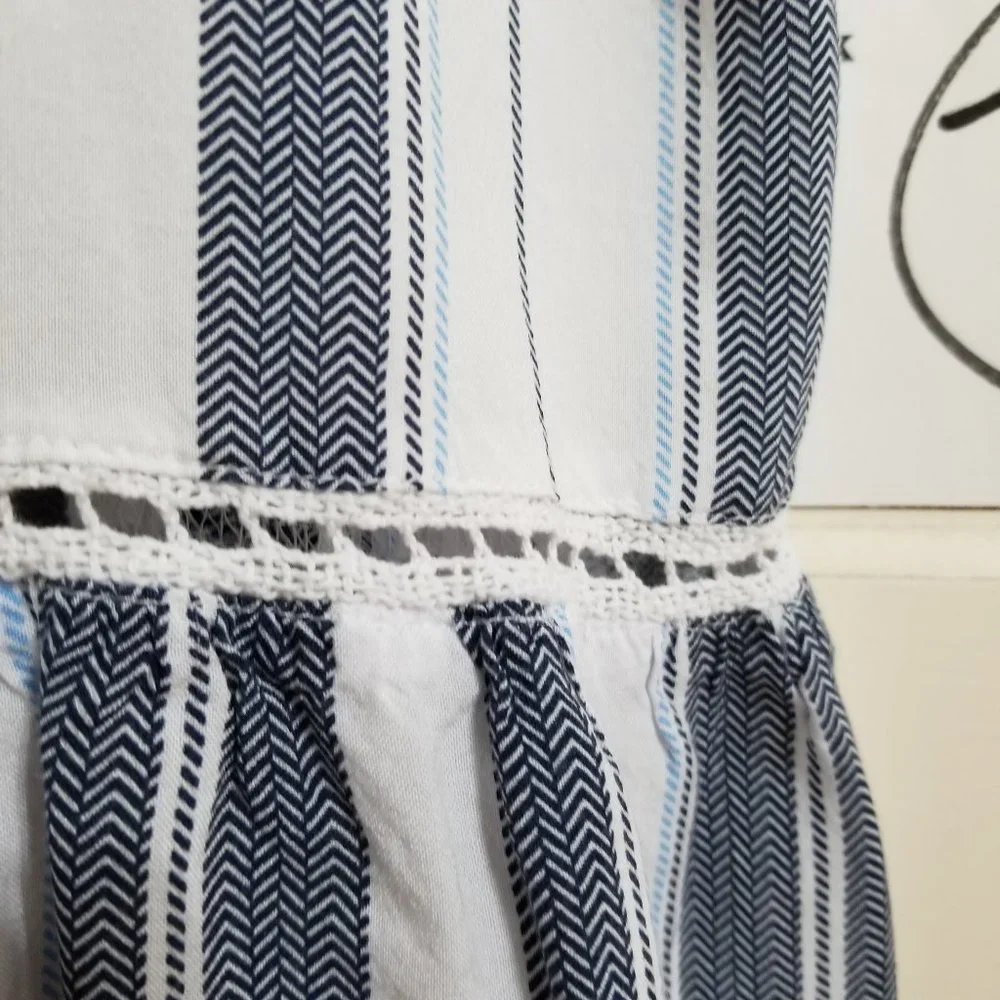 Ocean Drive dress Medium striped beach boho pom trim crochet inset sleeveless - Picture 7 of 10